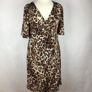 Muse Women Dress Ruched V-Neck Animal Print Sz 14